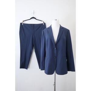 Sene Women's Wool Two Piece Suit Blazer Jacket Pant Set Navy Blue